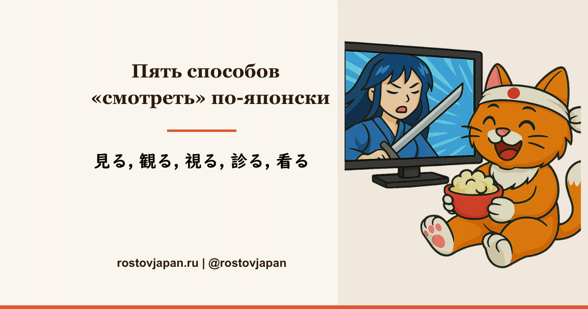 Пять иероглифов みる в японском — смотреть, наблюдать, осматривать
